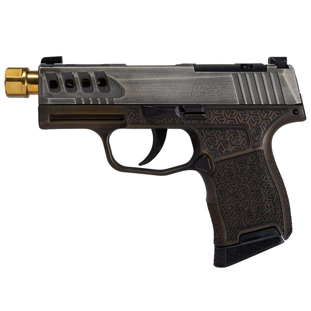 Handguns Sig Sauer Ready Series P3659mm3.1inStriker10rdDist Gr Slide & Br Grip Oct Stipp Gold Barrel